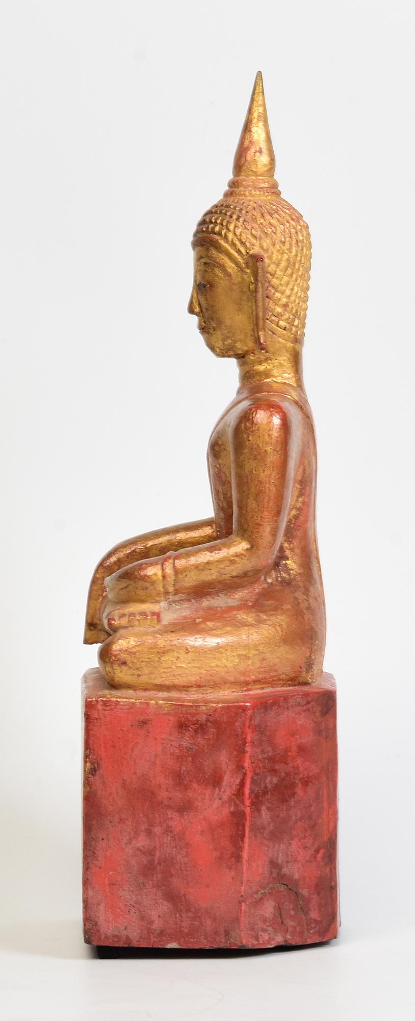 19th Century, Antique Lanna Thai Wooden Seated Buddha For Sale 3