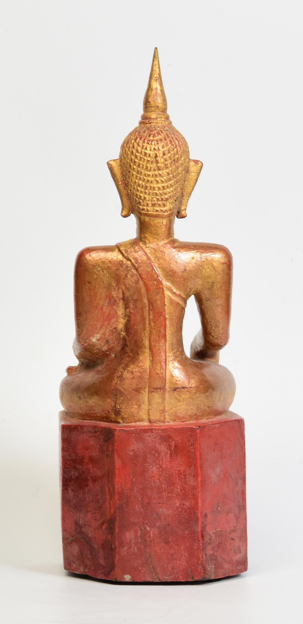 19th Century, Antique Lanna Thai Wooden Seated Buddha For Sale 4