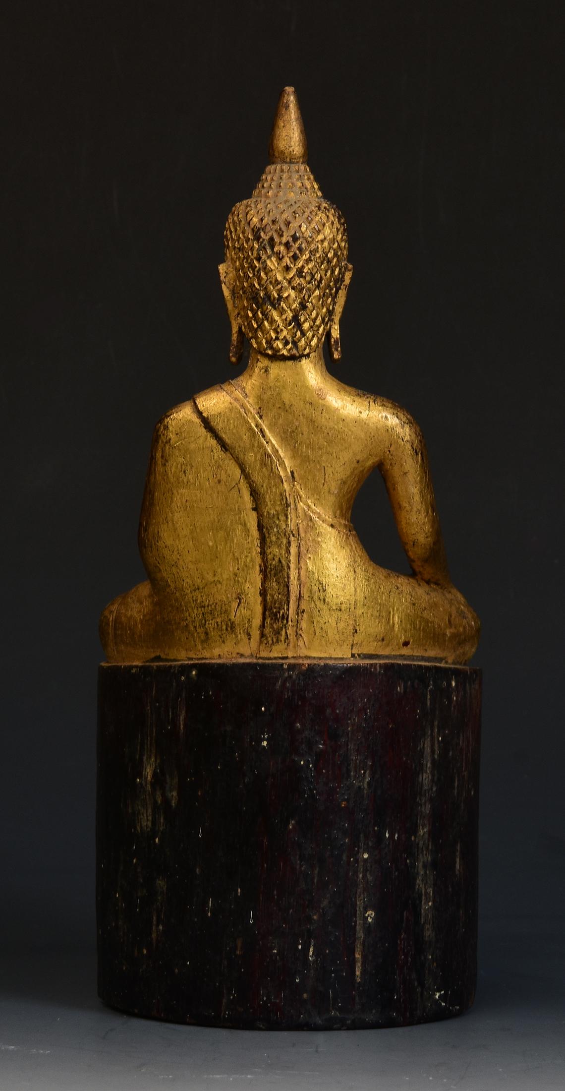 19th Century, Antique Lanna Thai Wooden Seated Buddha 5