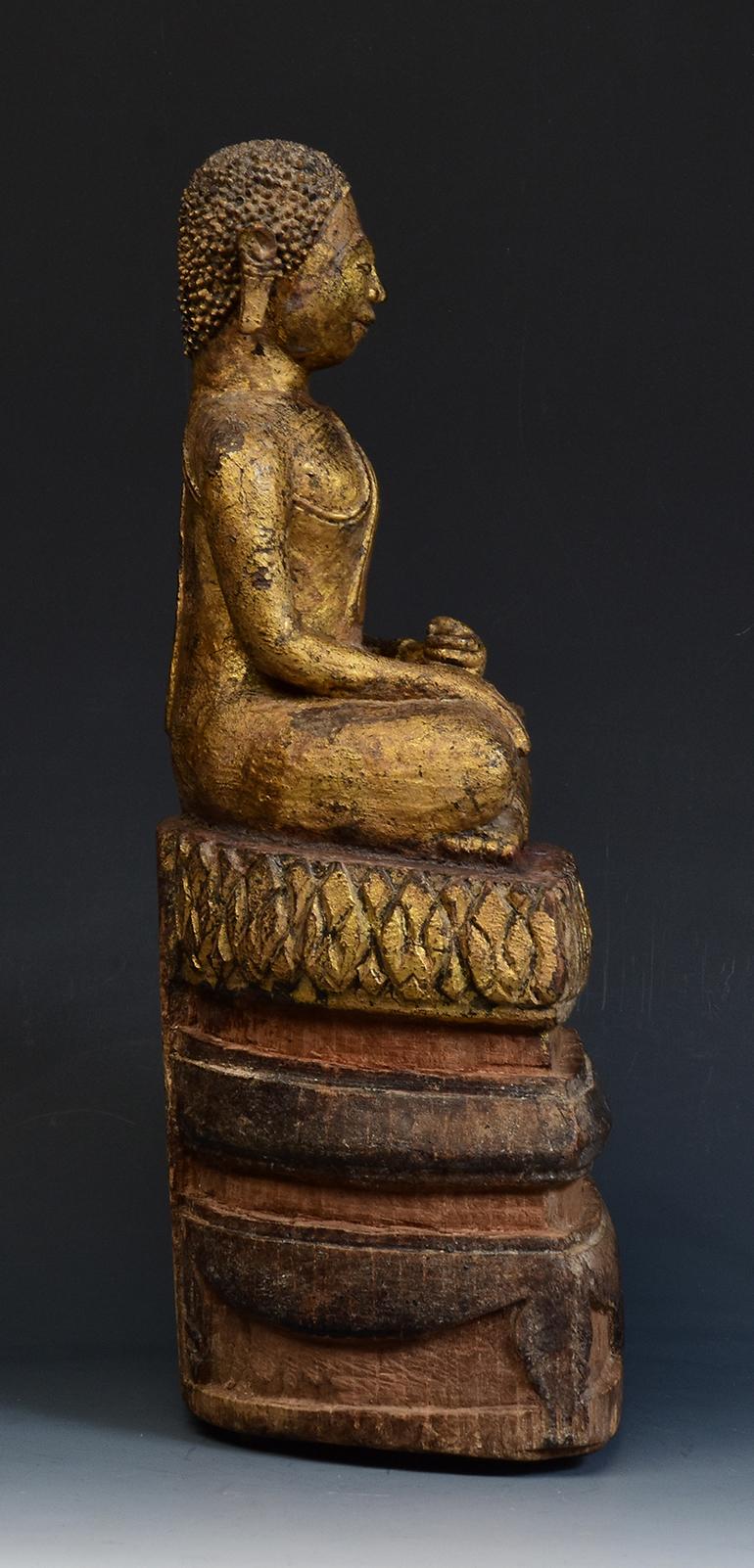 19th Century, Antique Lanna Thai Wooden Seated Disciple / Monk / Buddha For Sale 8