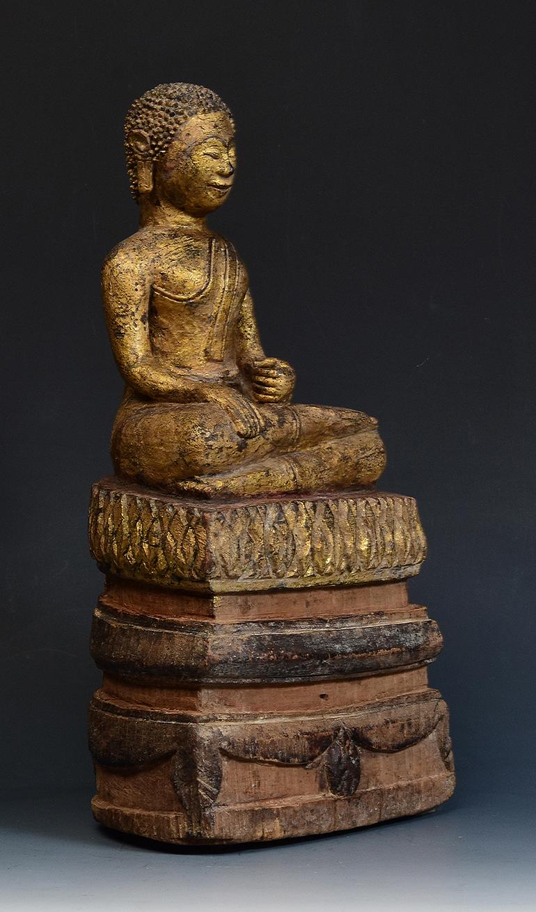 19th Century, Antique Lanna Thai Wooden Seated Disciple / Monk / Buddha For Sale 9