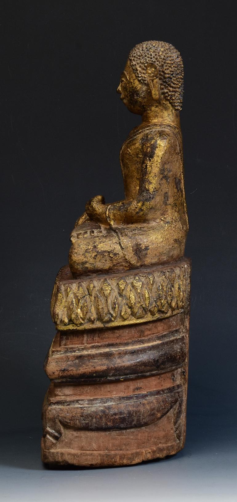 19th Century, Antique Lanna Thai Wooden Seated Disciple / Monk / Buddha For Sale 5
