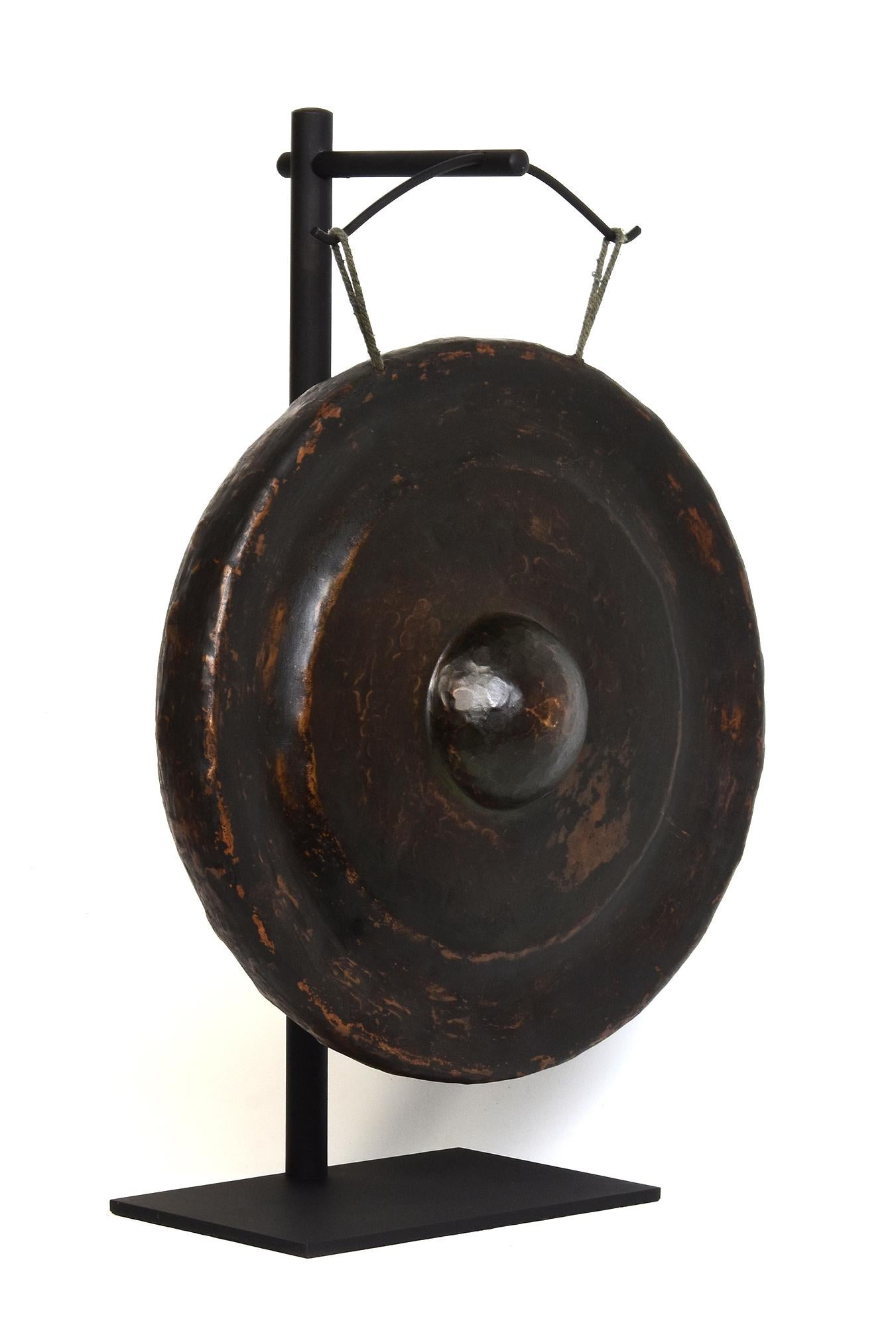 19th Century, Antique Laos Bronze Gong with Stand For Sale 6