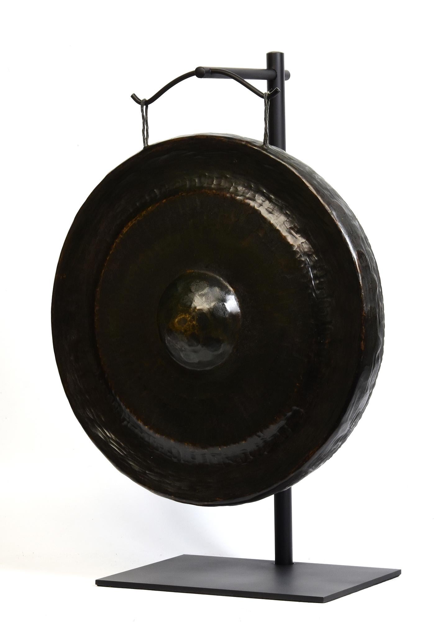19th Century, Antique Laos Bronze Gong with Stand For Sale 1