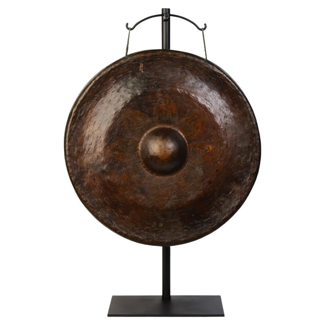 19th Century, Antique Laos Bronze Gong with Stand For Sale at 1stDibs