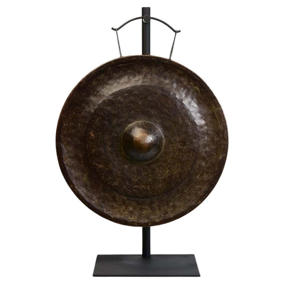 19th Century, Antique Laos Bronze Gong with Stand For Sale at 1stDibs