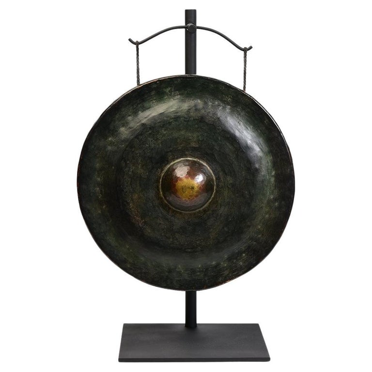 19th Century, Antique Laos Bronze Gong with Stand For Sale at 1stDibs