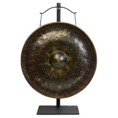 19th Century, Antique Laos Bronze Gong with Stand