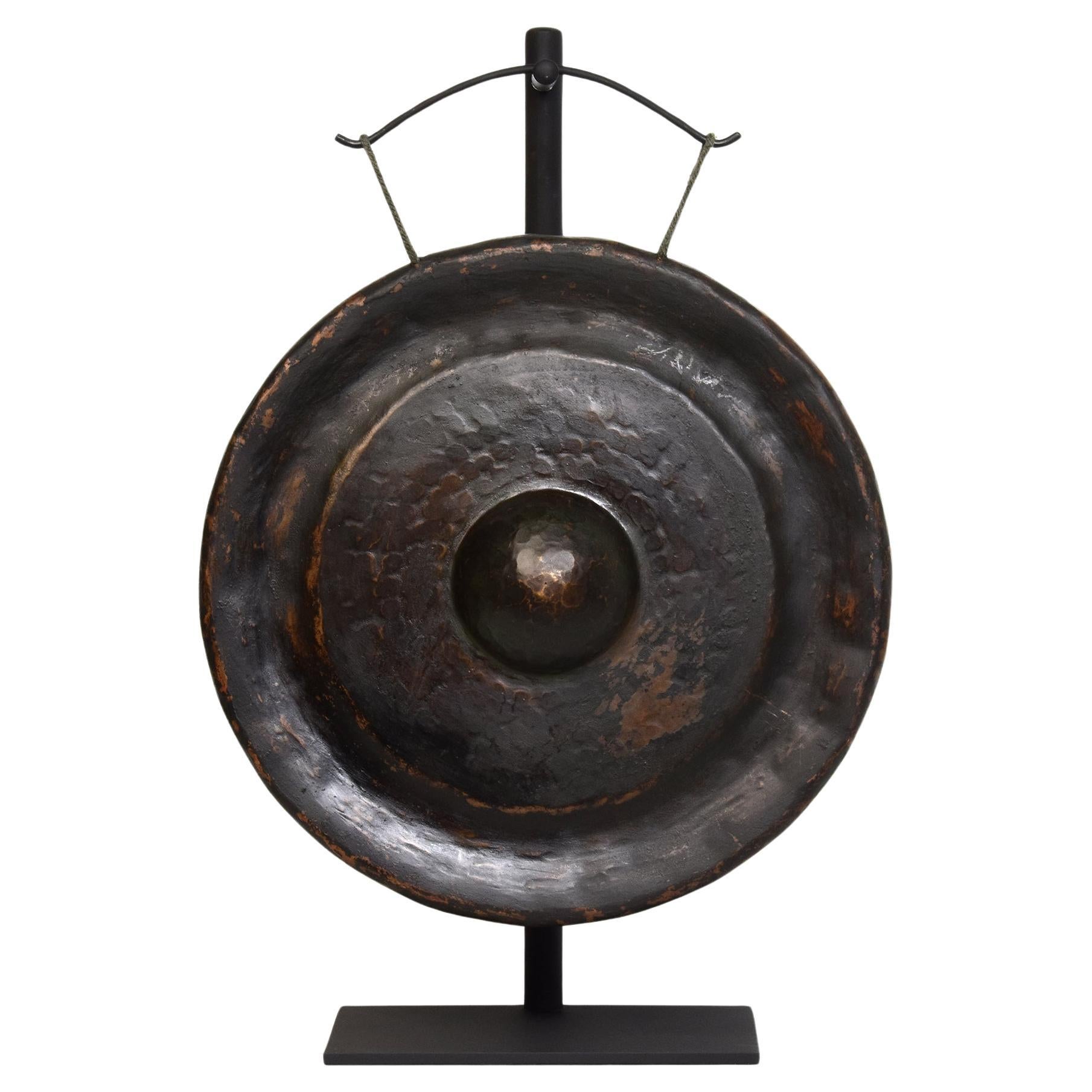 19th Century, Antique Laos Bronze Gong with Stand For Sale