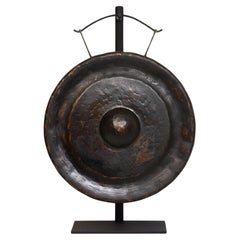 19th Century, Used Laos Bronze Gong with Stand