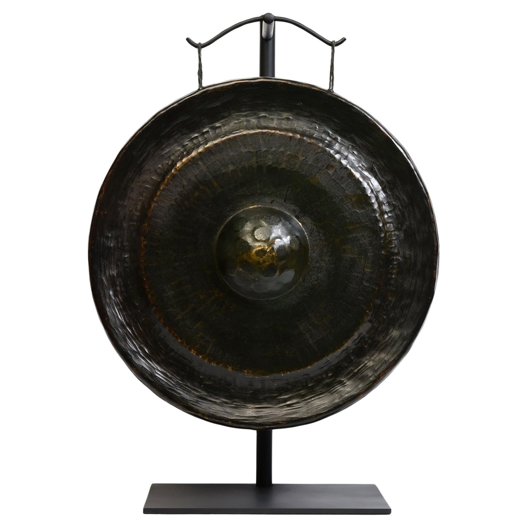 19th Century, Antique Laos Bronze Gong with Stand For Sale
