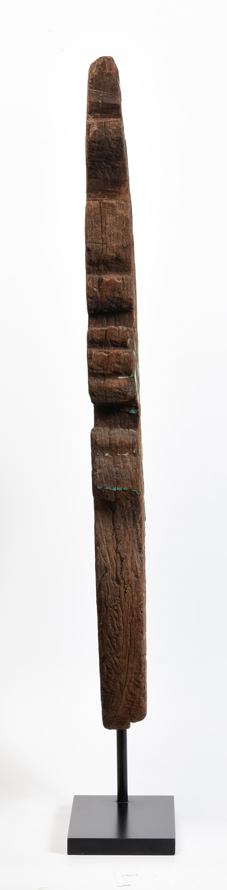 19th Century, Antique Laos Wooden Finial 'Naga' with Stand For Sale 6