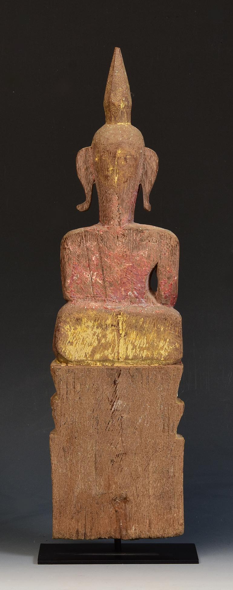 Antiker sitzender Laos-Holz-Buddha aus dem 19. Jahrhundert im Angebot 5