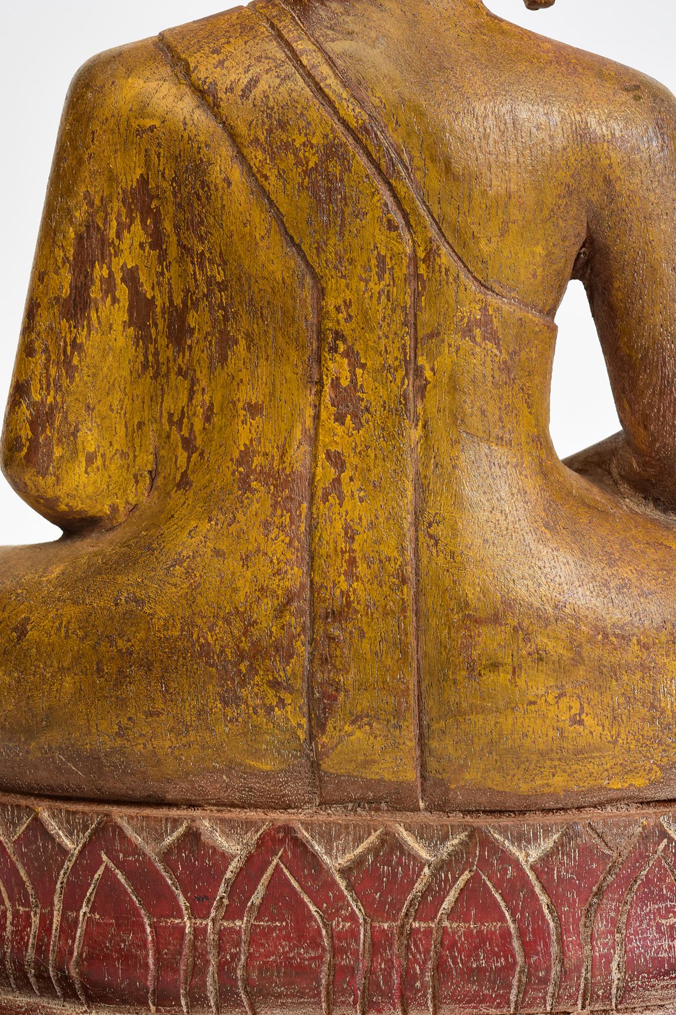 19th Century, Antique Laos Wooden Seated Buddha For Sale 5