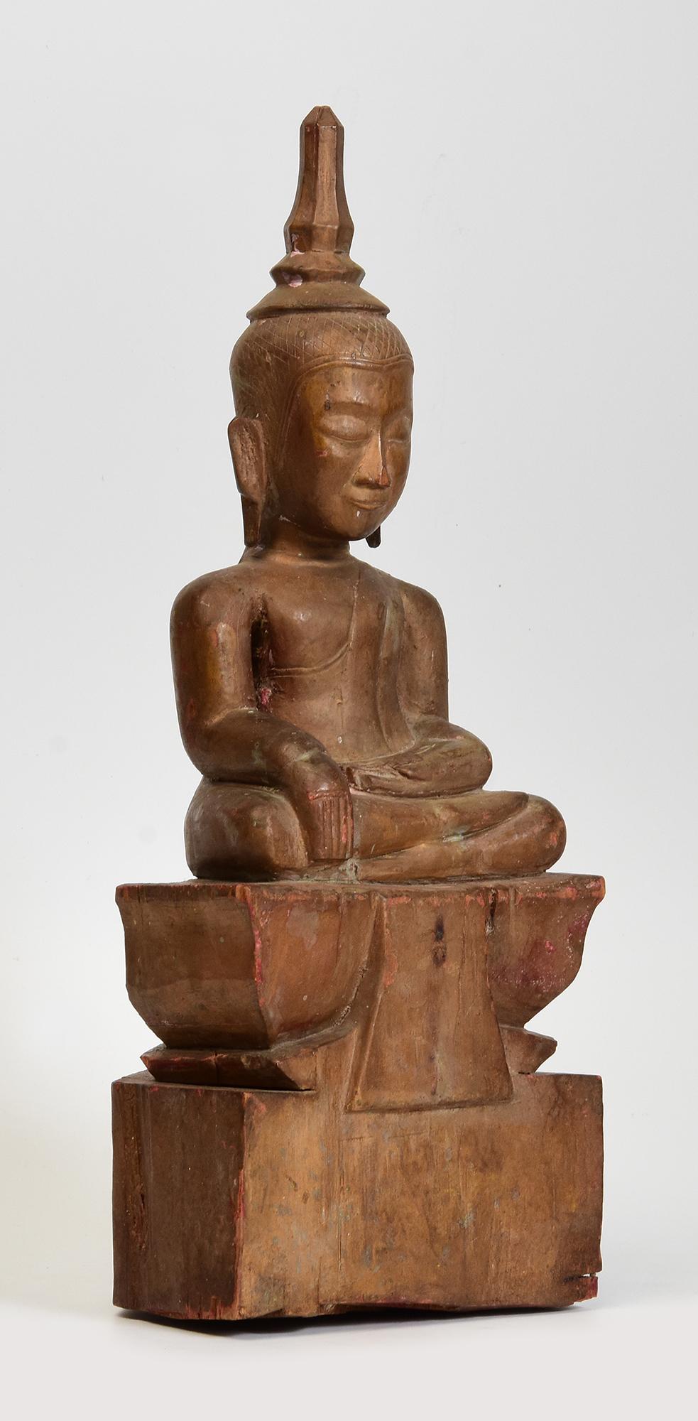 19th Century, Antique Laos Wooden Seated Buddha For Sale 6