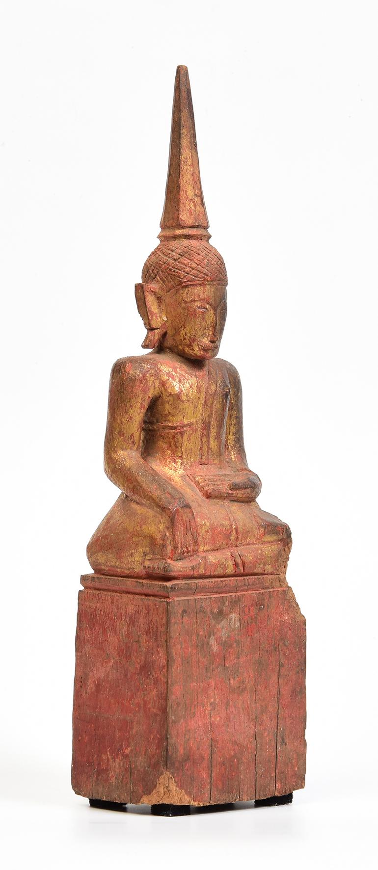 Antiker sitzender Laos-Holz-Buddha aus dem 19. Jahrhundert im Angebot 7