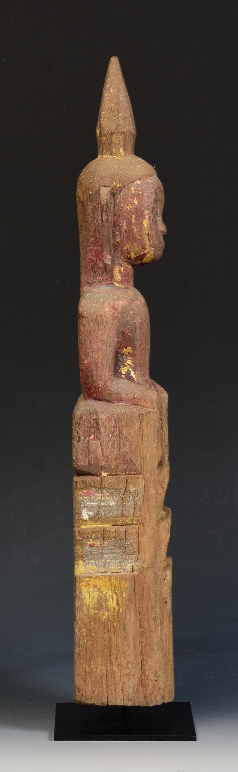 Antiker sitzender Laos-Holz-Buddha aus dem 19. Jahrhundert im Angebot 7