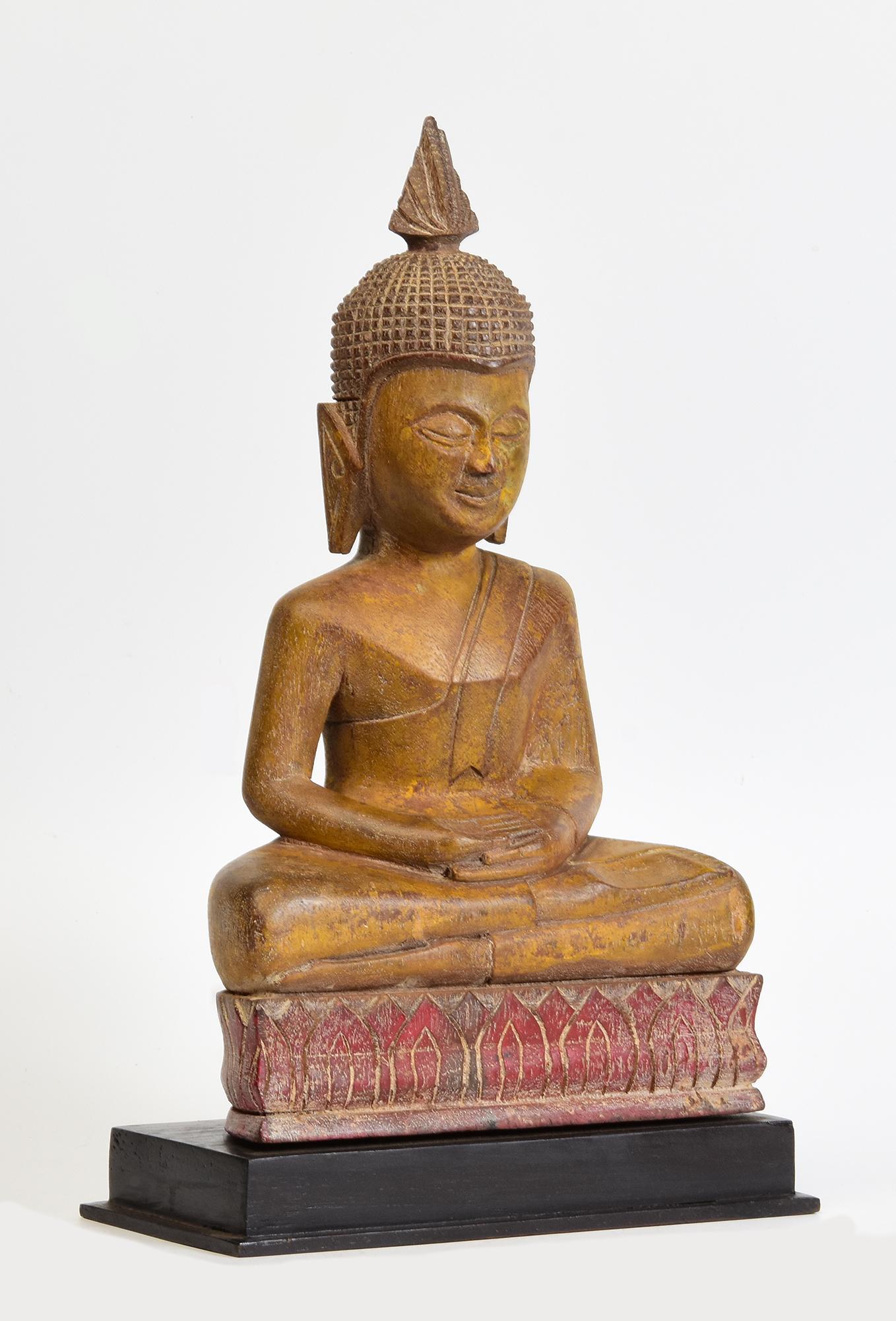 19th Century, Antique Laos Wooden Seated Buddha For Sale 7