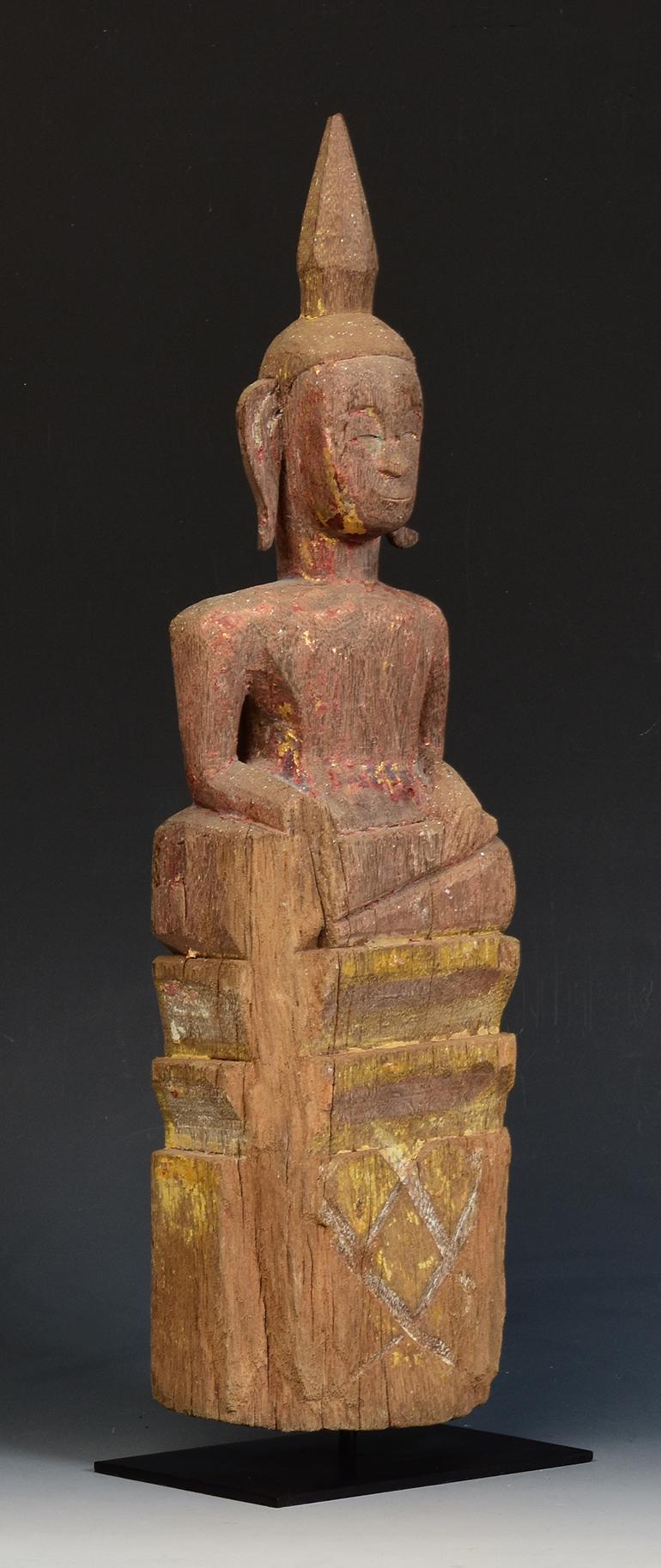Antiker sitzender Laos-Holz-Buddha aus dem 19. Jahrhundert im Angebot 8