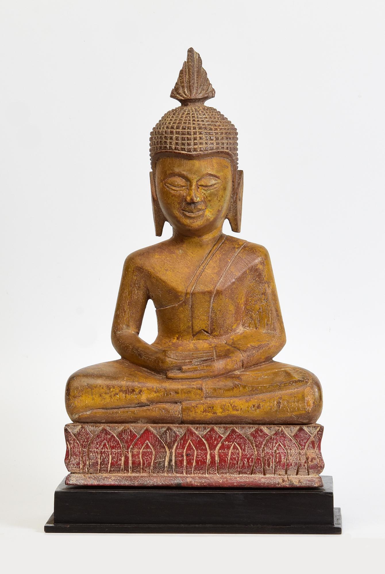 19th Century, Antique Laos Wooden Seated Buddha For Sale 8