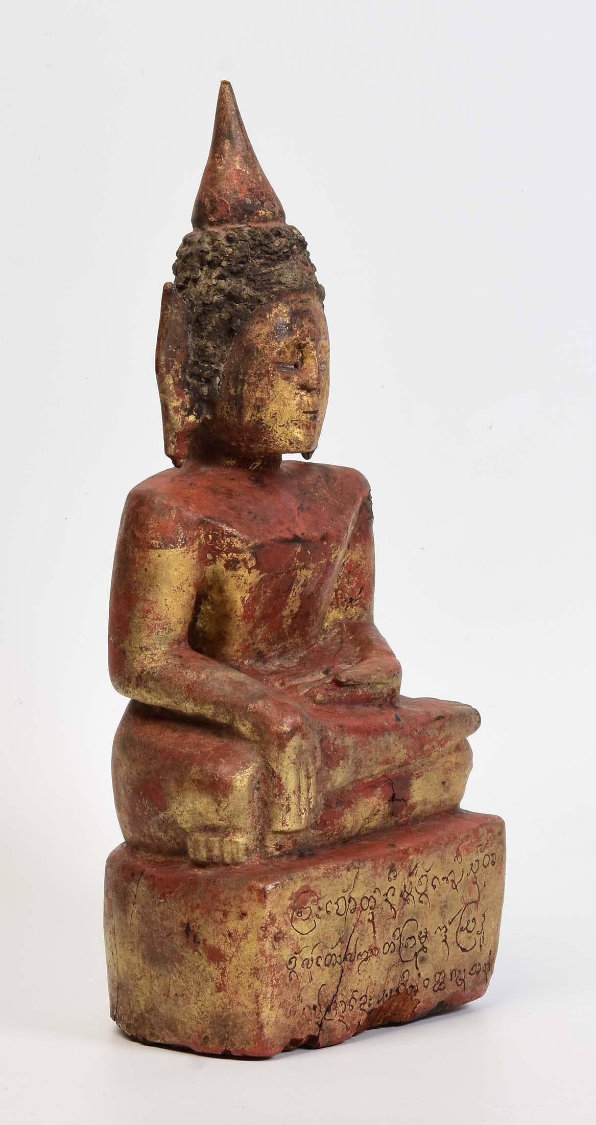19th Century, Antique Lanna Thai Wooden Seated Buddha For Sale 12