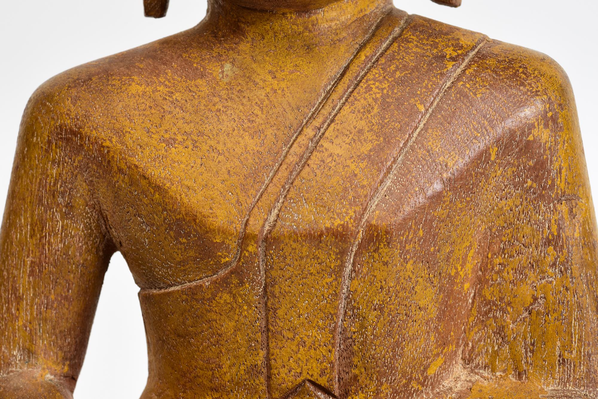 Laotian 19th Century, Antique Laos Wooden Seated Buddha For Sale