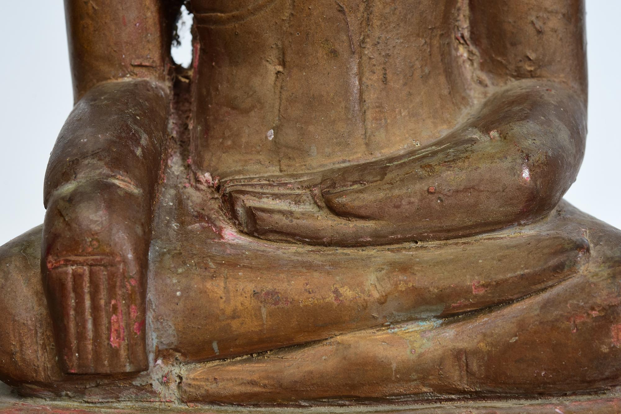Hand-Carved 19th Century, Antique Laos Wooden Seated Buddha For Sale