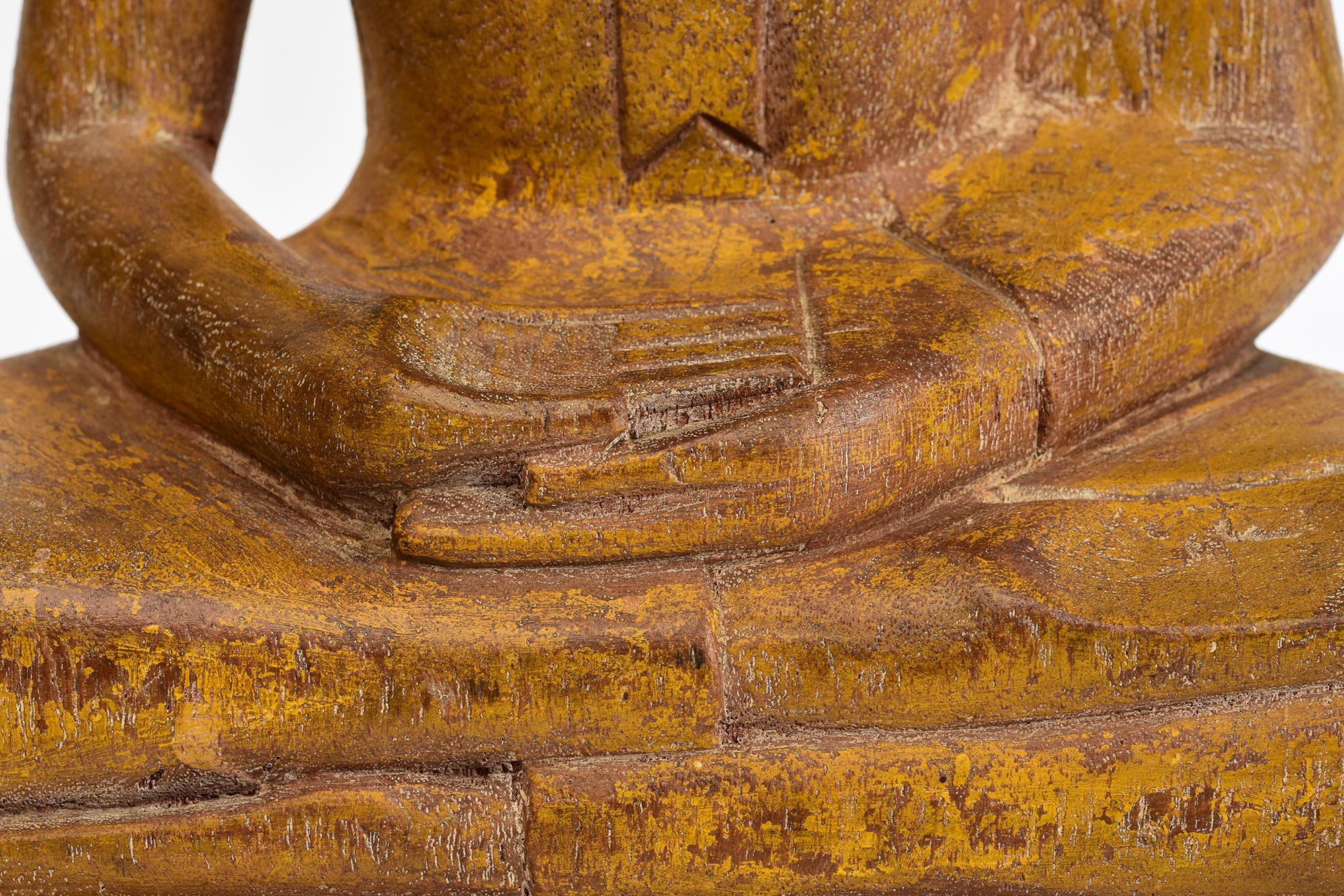 Hand-Carved 19th Century, Antique Laos Wooden Seated Buddha For Sale