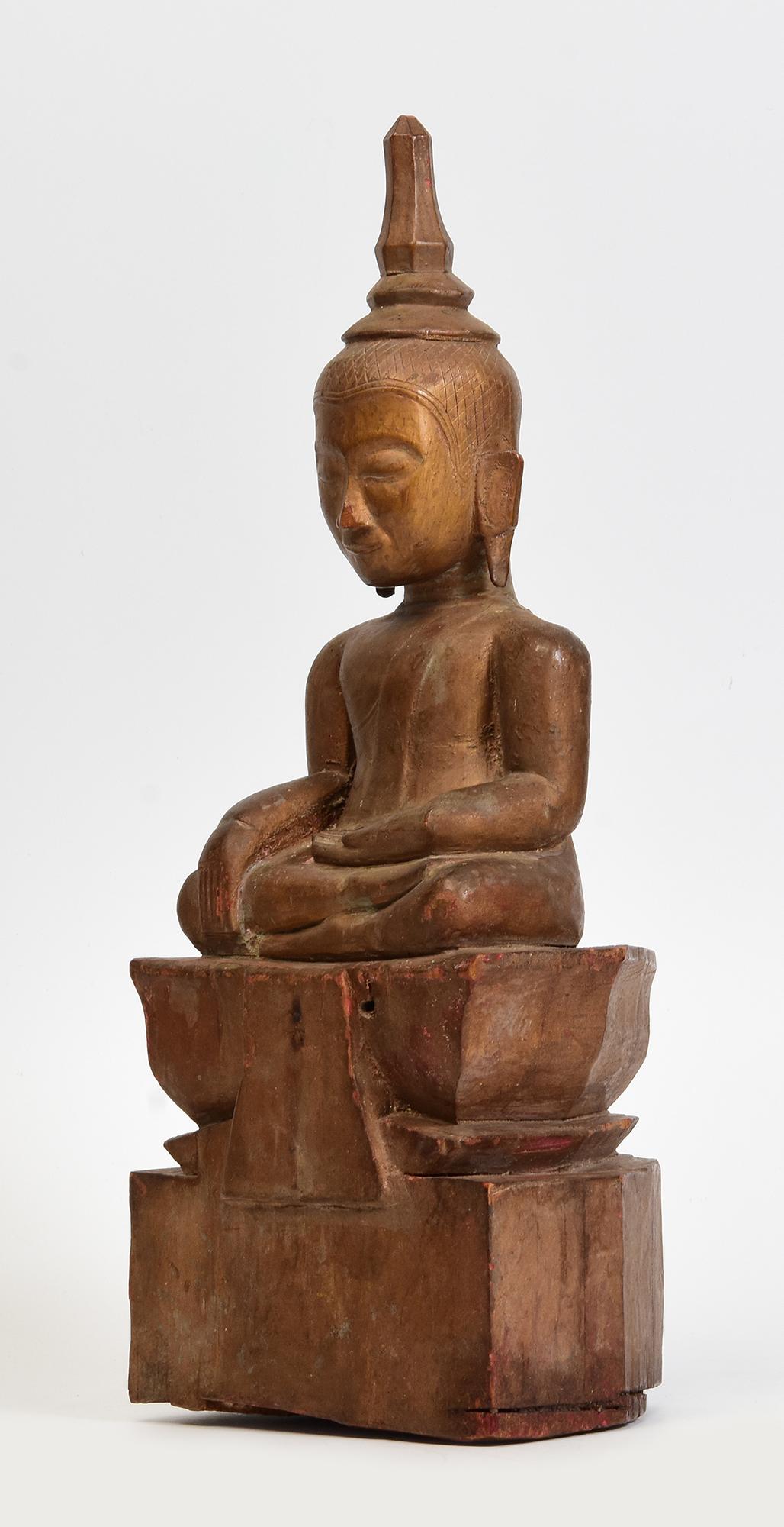 19th Century, Antique Laos Wooden Seated Buddha For Sale 1