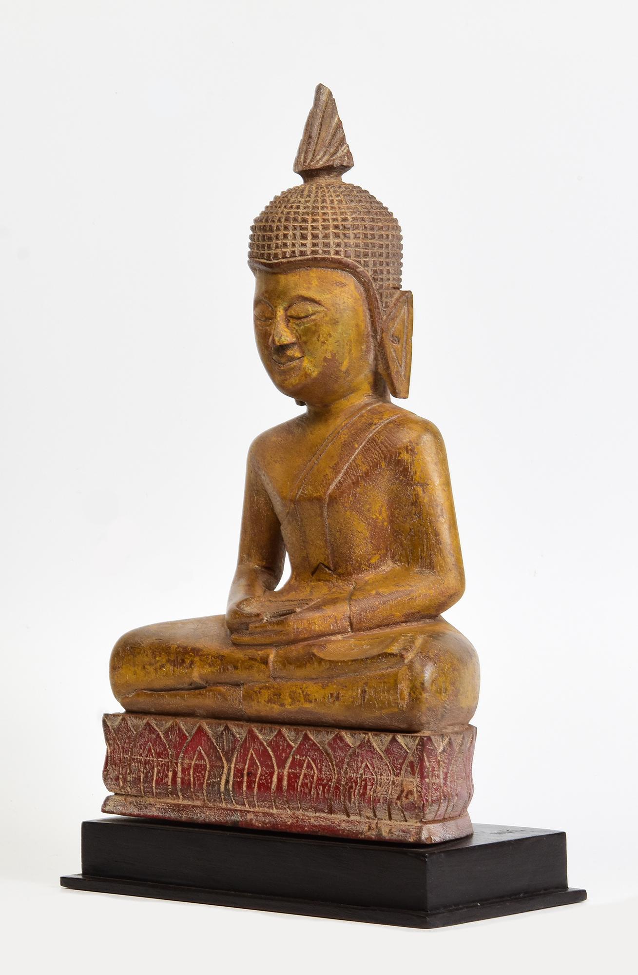19th Century, Antique Laos Wooden Seated Buddha For Sale 1