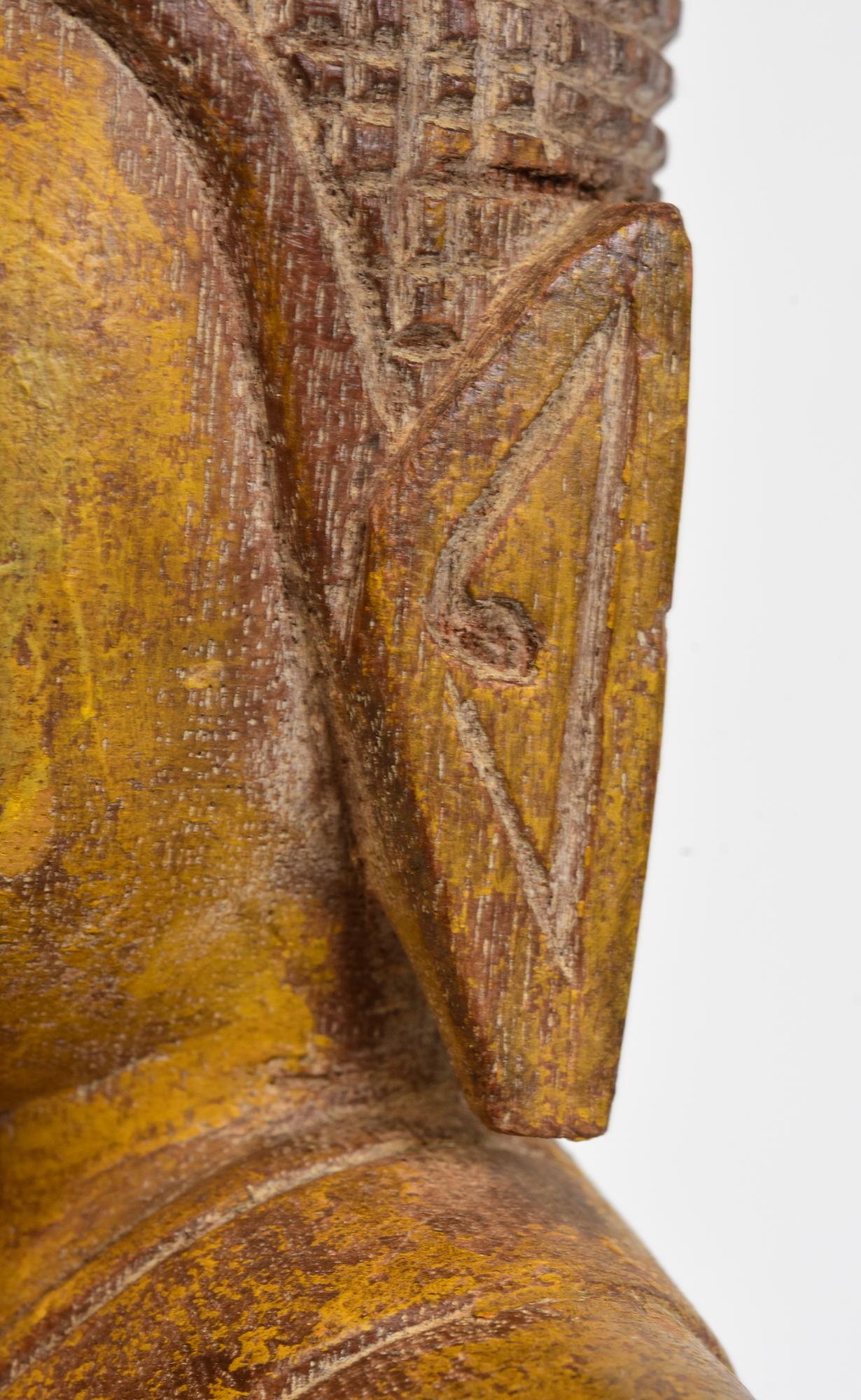 19th Century, Antique Laos Wooden Seated Buddha For Sale 2