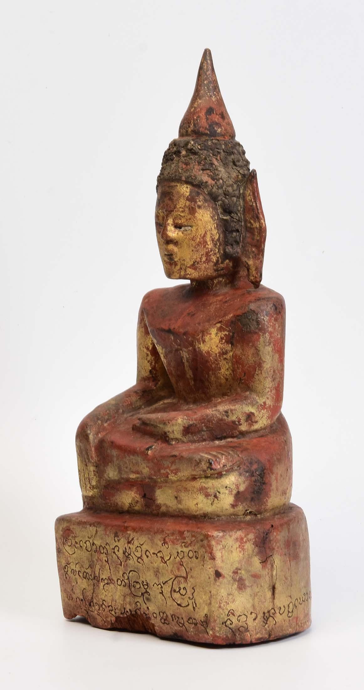 19th Century, Antique Lanna Thai Wooden Seated Buddha For Sale 4