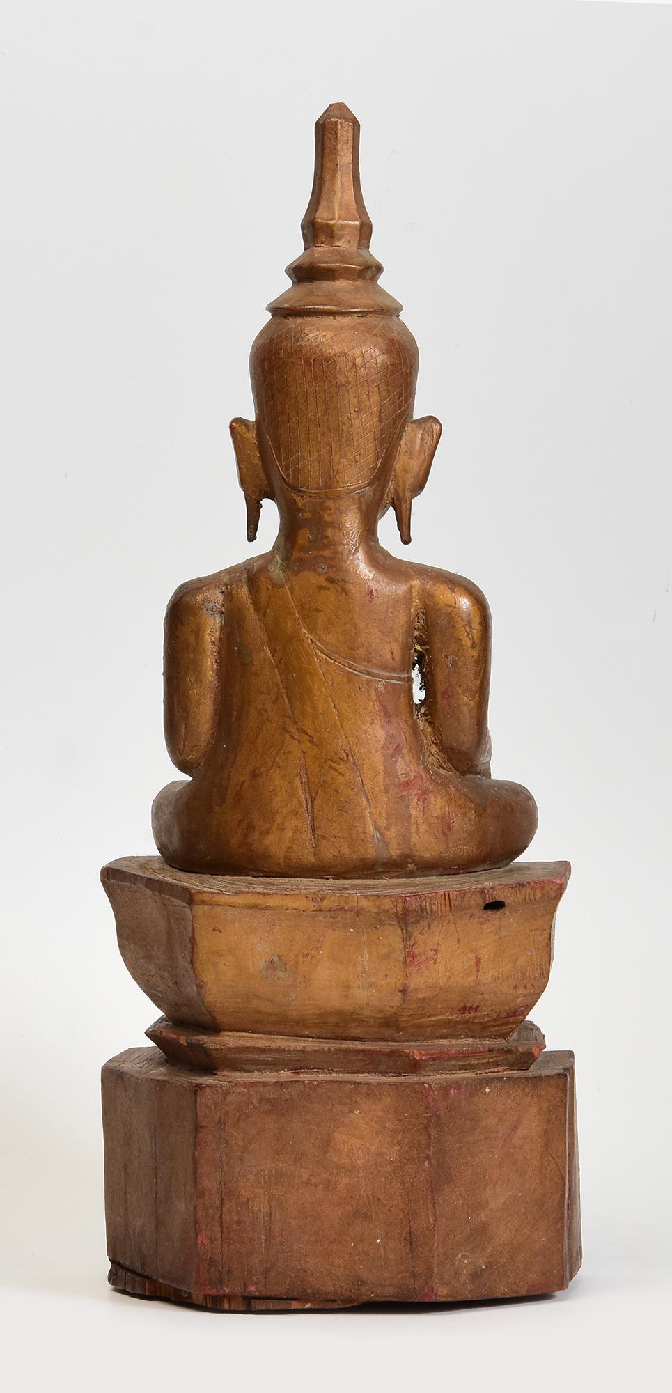 19th Century, Antique Laos Wooden Seated Buddha For Sale 3