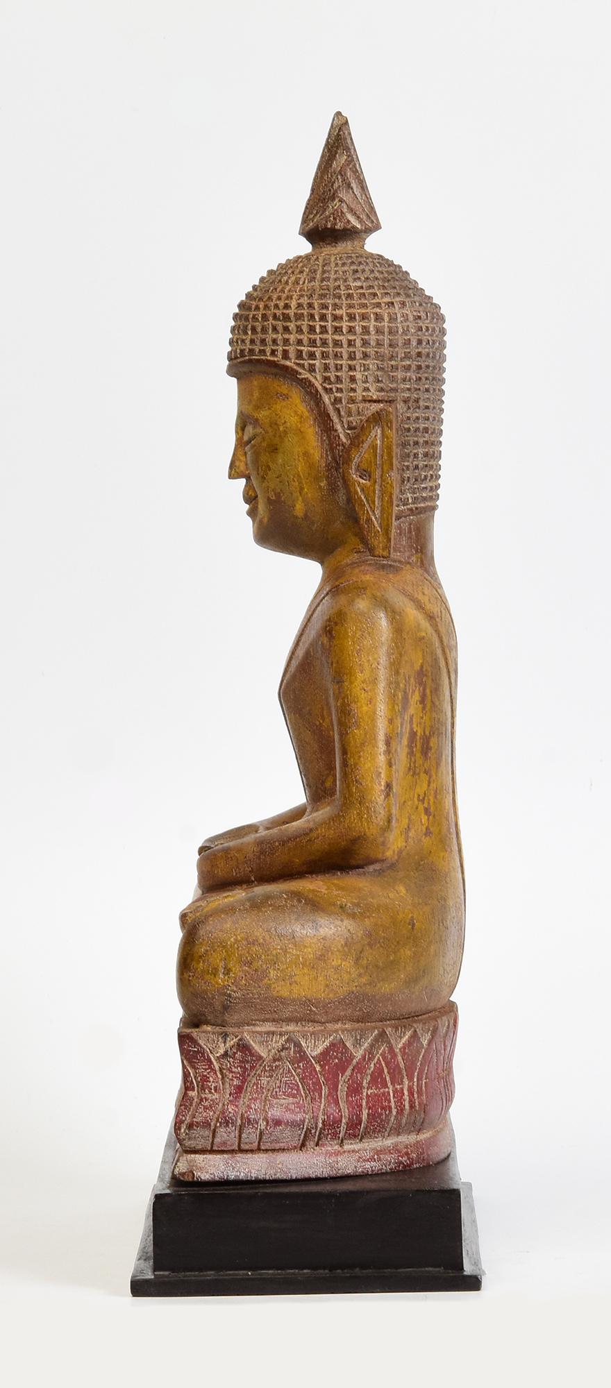 19th Century, Antique Laos Wooden Seated Buddha For Sale 3