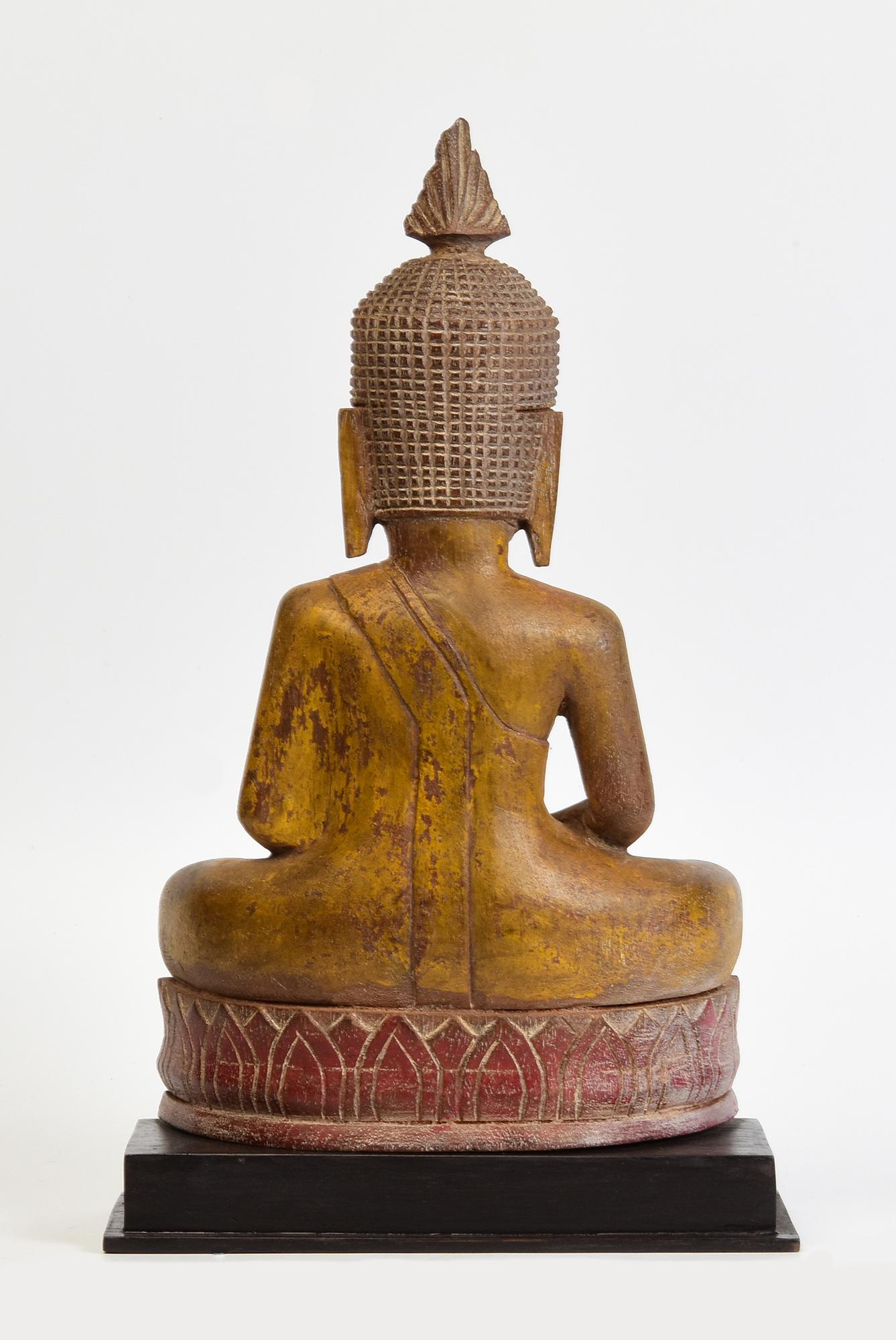19th Century, Antique Laos Wooden Seated Buddha For Sale 4