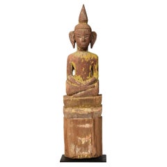 Antiker sitzender Laos-Holz-Buddha aus dem 19. Jahrhundert