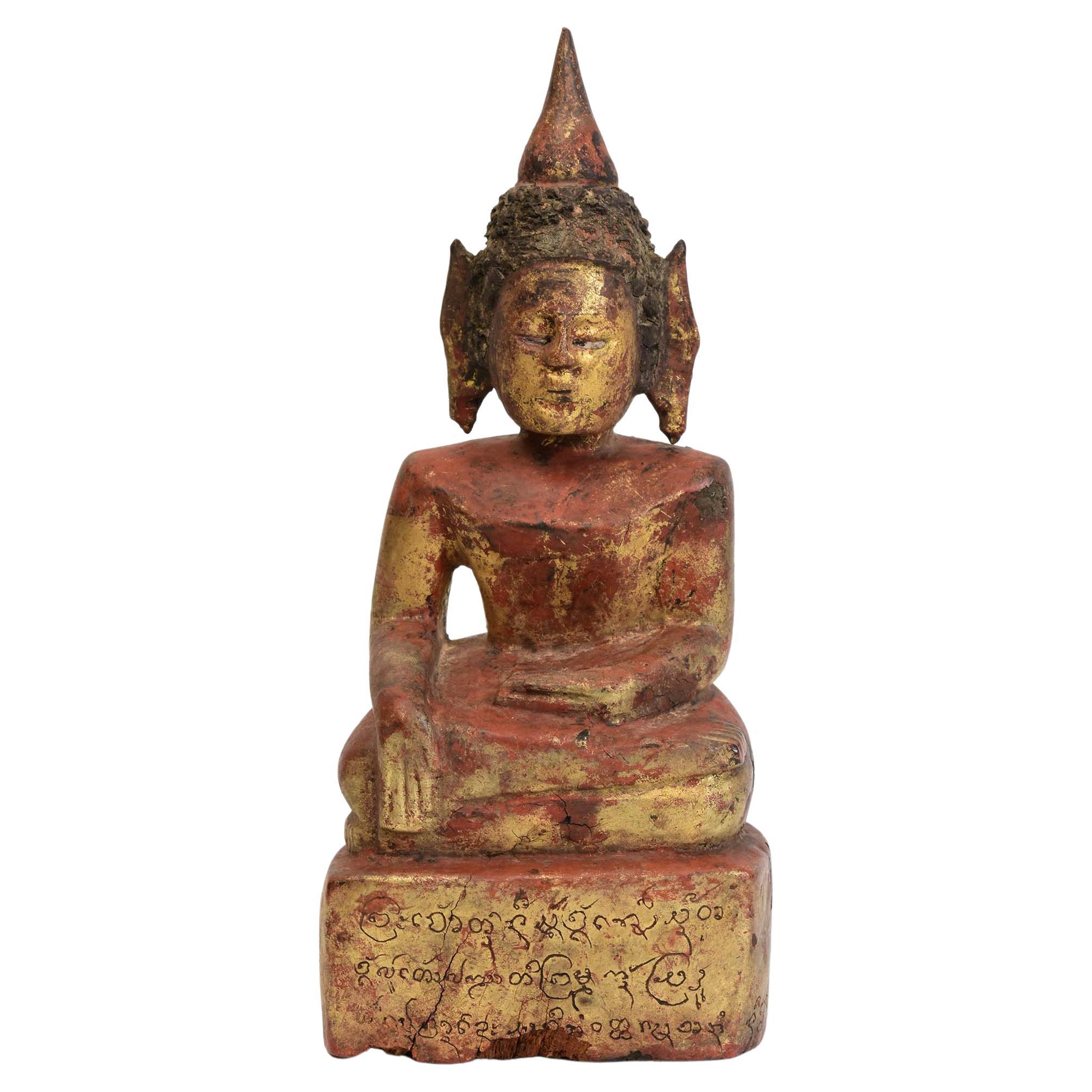 19th Century, Antique Lanna Thai Wooden Seated Buddha