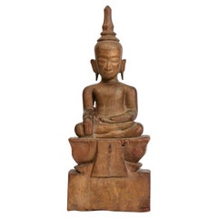 19th Century, Antique Laos Wooden Seated Buddha