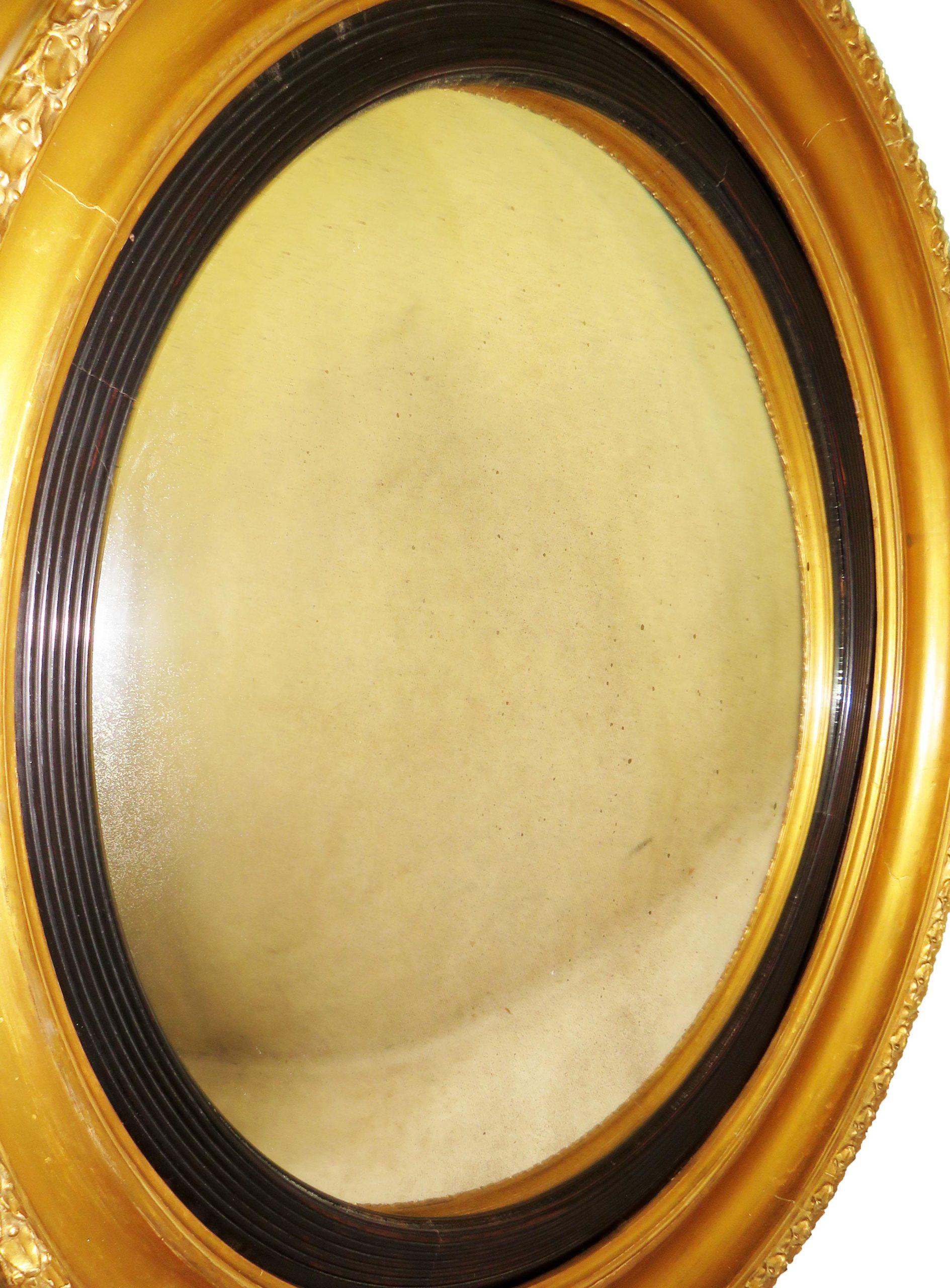 Victorian 19th Century Antique Large Giltwood Convex Mirror