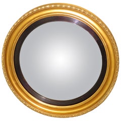 19th Century Antique Large Giltwood Convex Mirror