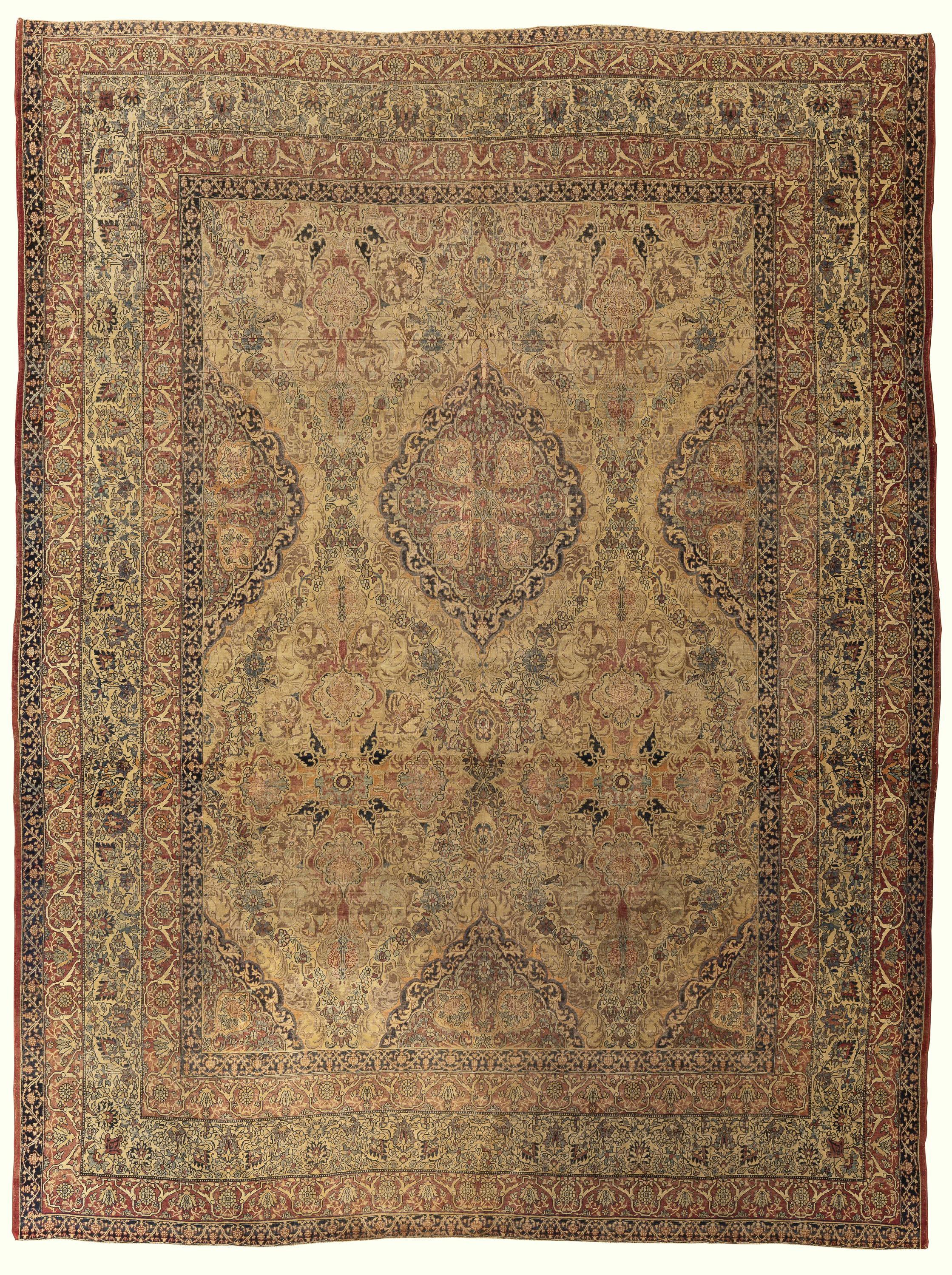 Wool 19th Century Antique Lavar Kerman Carpet For Sale