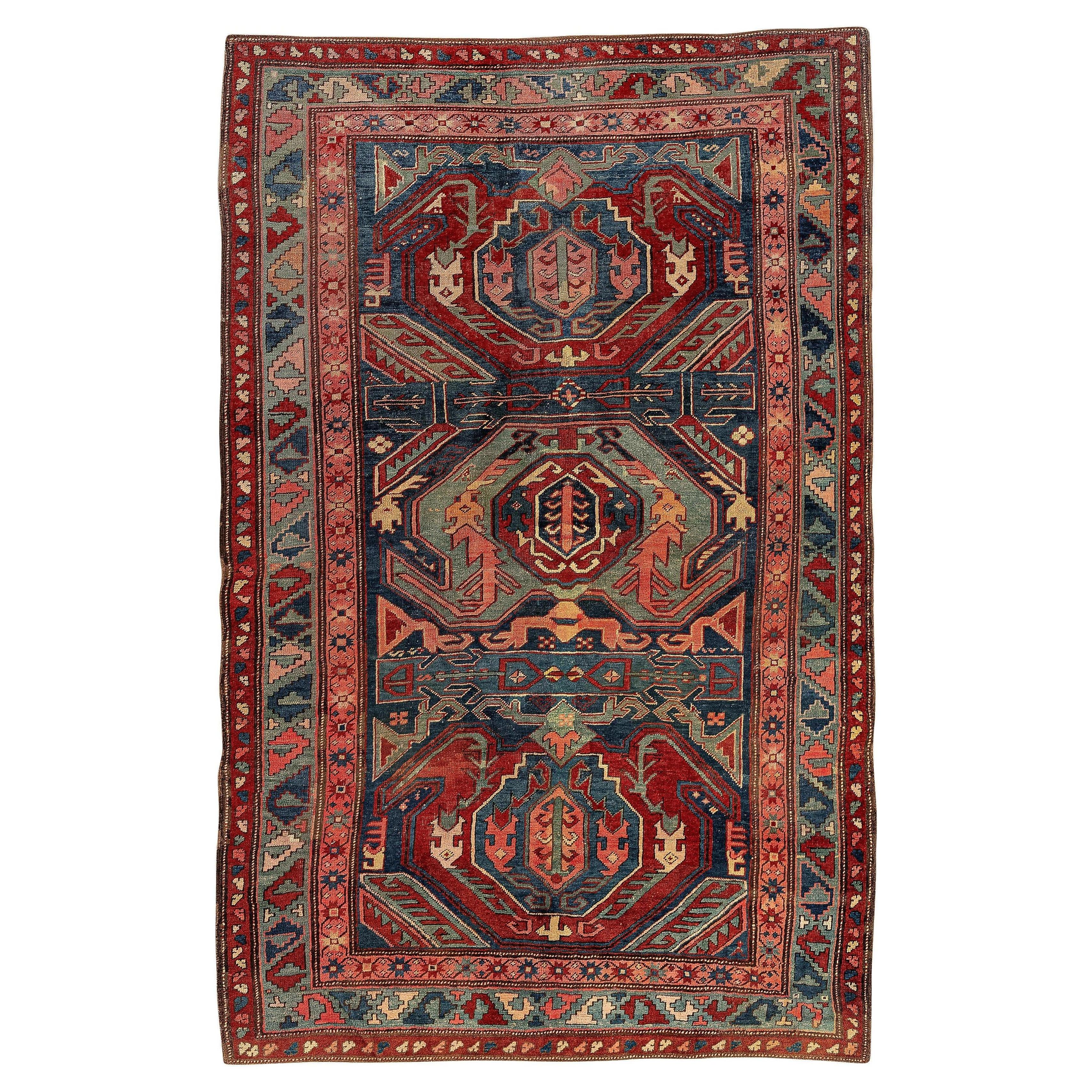 Wool 19th Century Antique Caucasian Lenkoran Karabagh Rug For Sale
