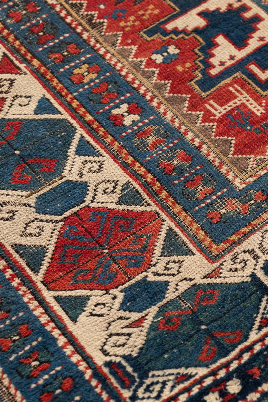 Hand-Knotted 19th Century Antique Lesghi Caucasian Rug For Sale