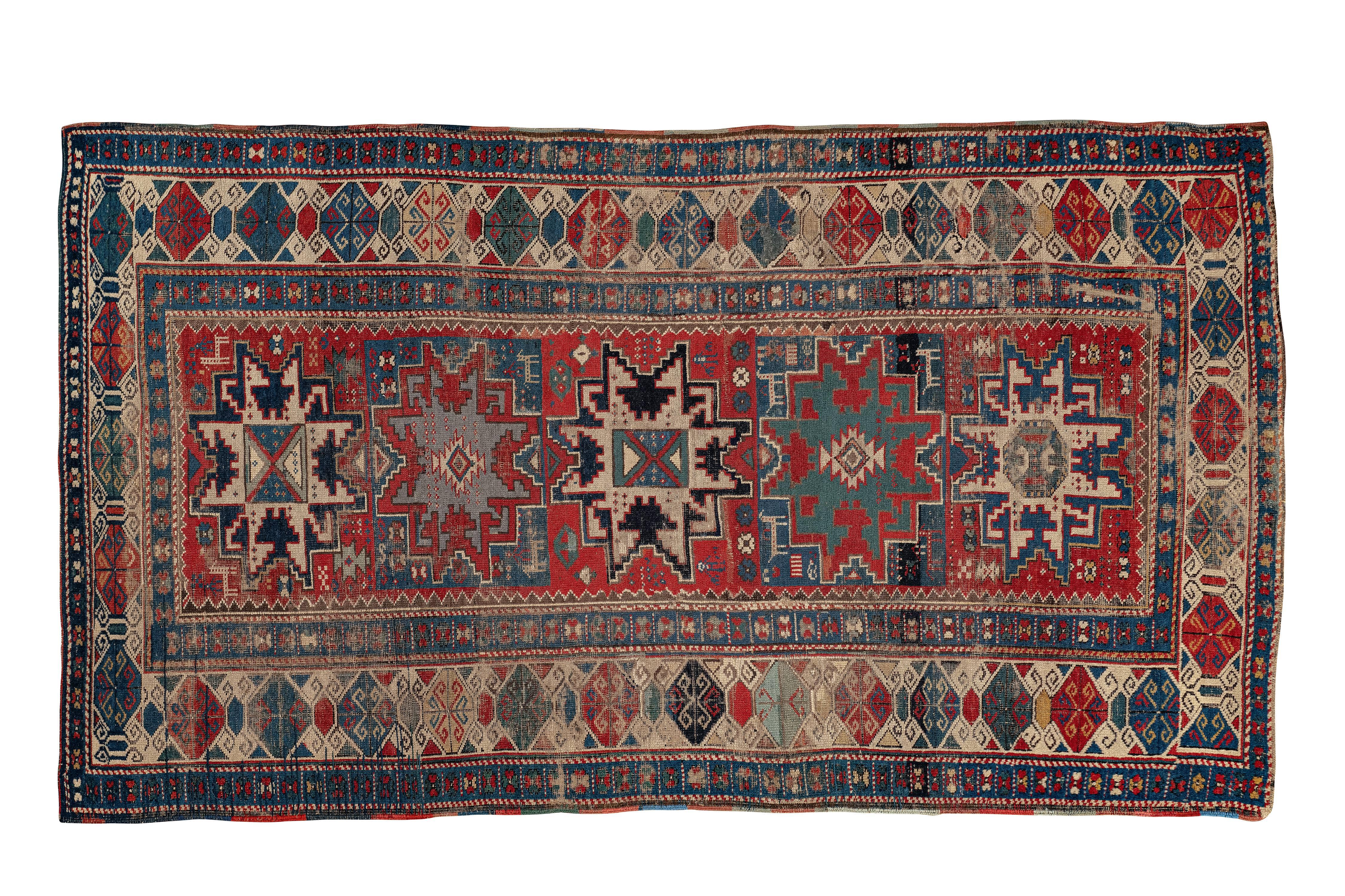 19th Century Antique Lesghi Caucasian Rug In Fair Condition For Sale In Barueri, SP, BR