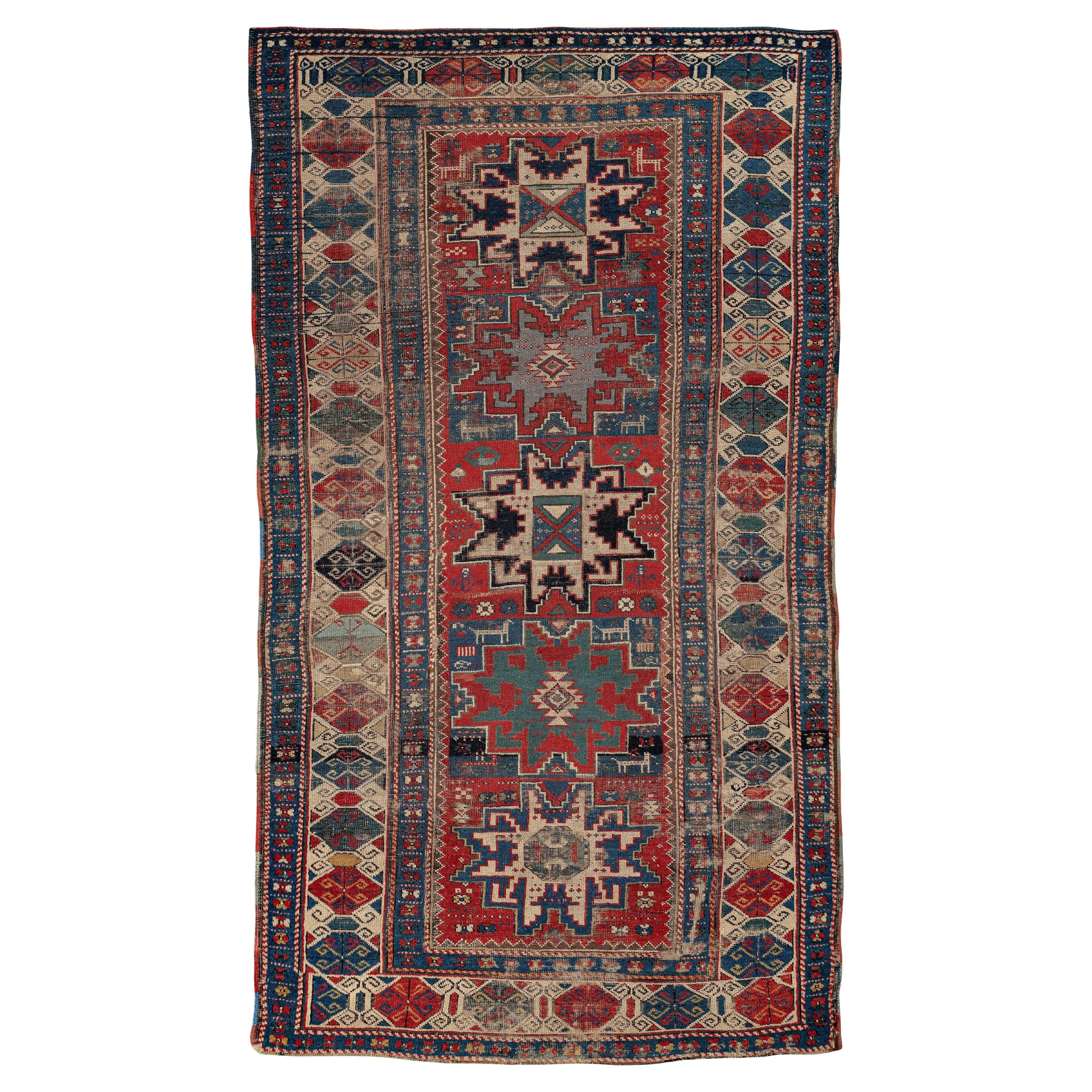 Tapis du Caucase Lesghi ancien du 19ème siècle