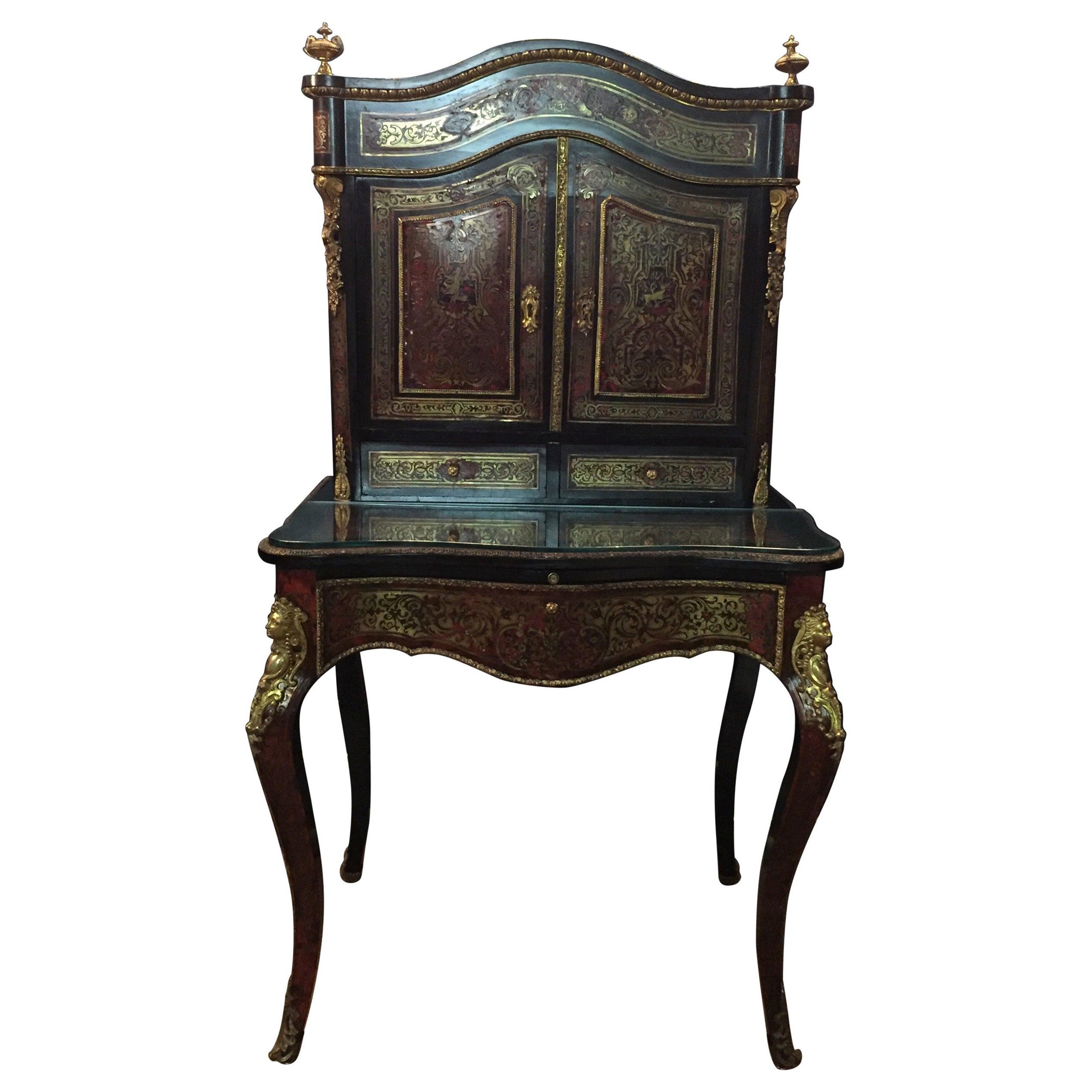 Antico Luigi Quatorze Napoleone III Boulle Meuble Segretario Bronzato del XIX secolo