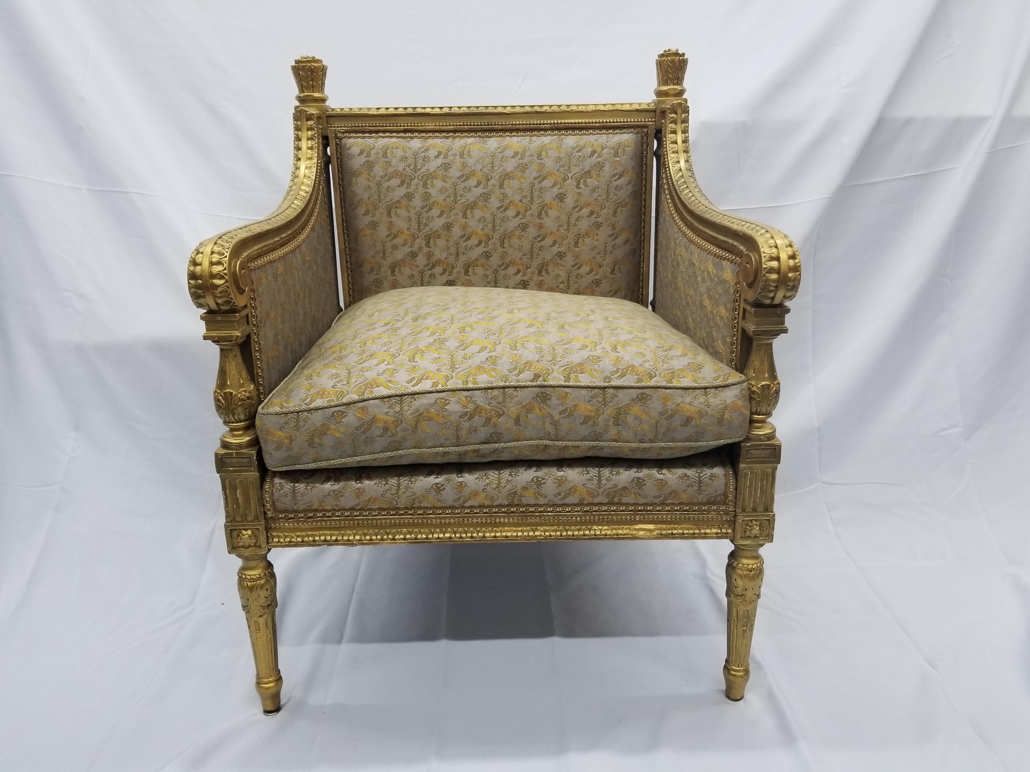 Bronzed 19th Century Antique Louis XV Throne Gilt Armchair