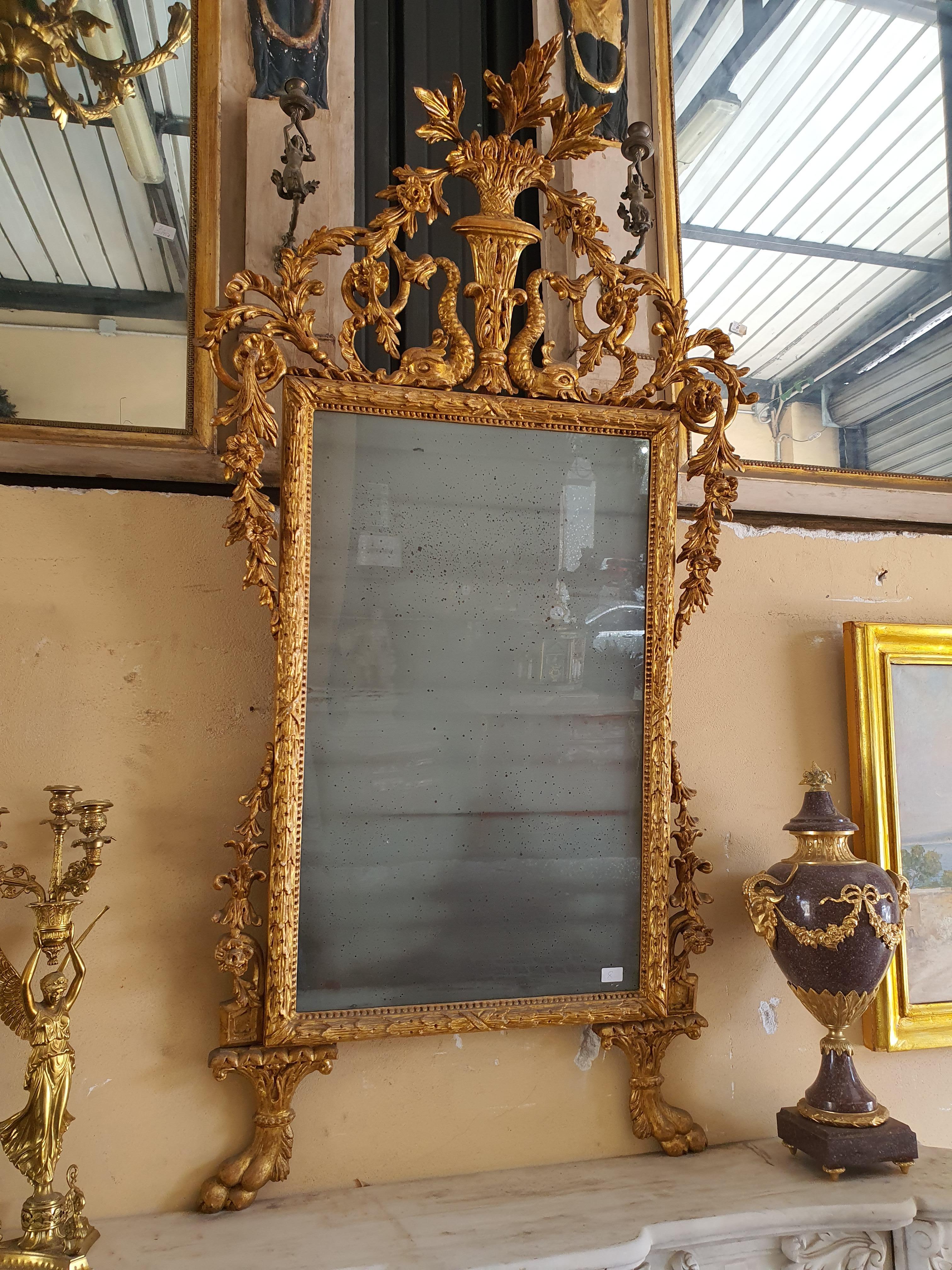 Italian 19th Century Antique Louis XVI Style Giltwood Mirror