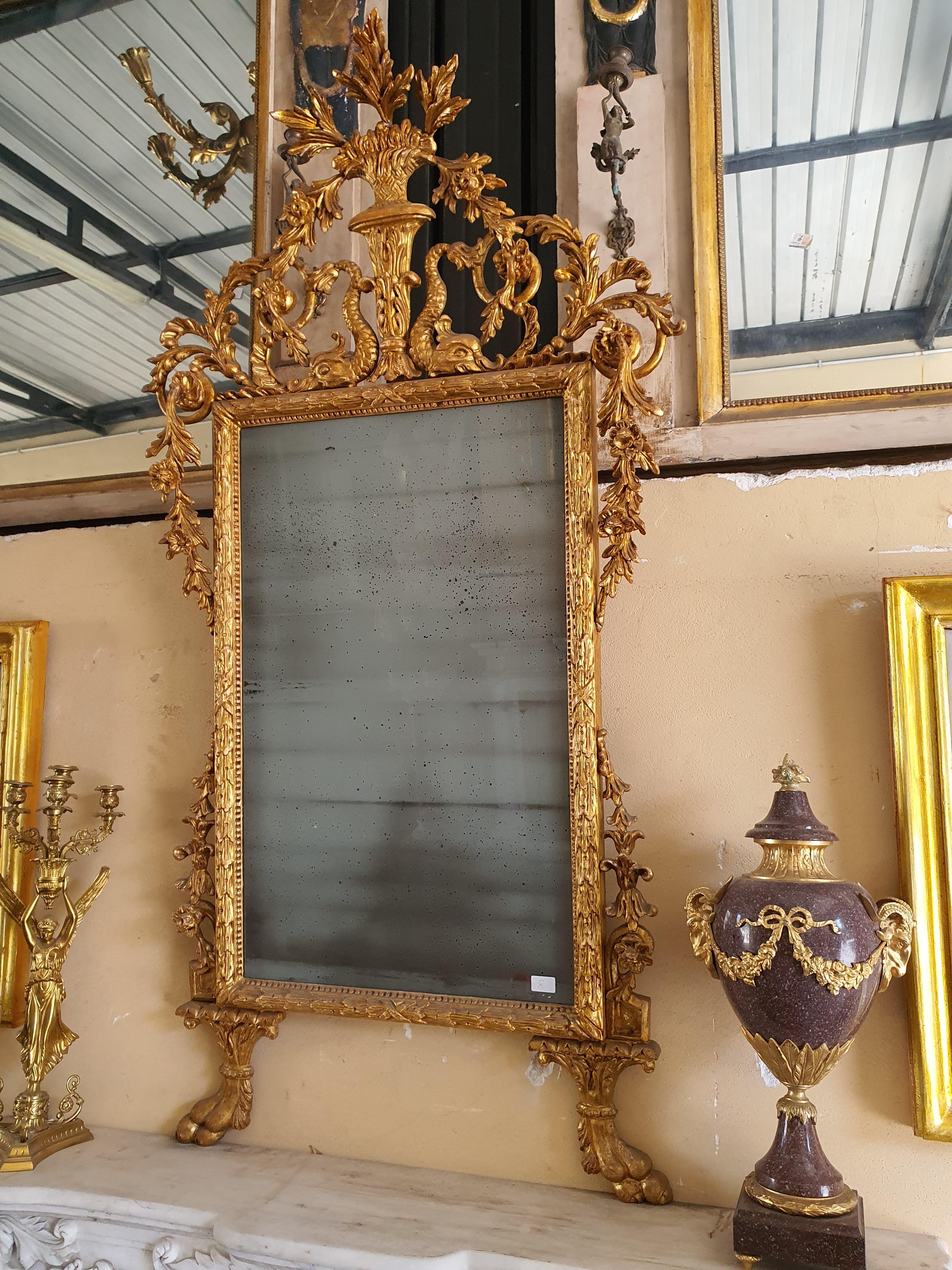 Carved 19th Century Antique Louis XVI Style Giltwood Mirror