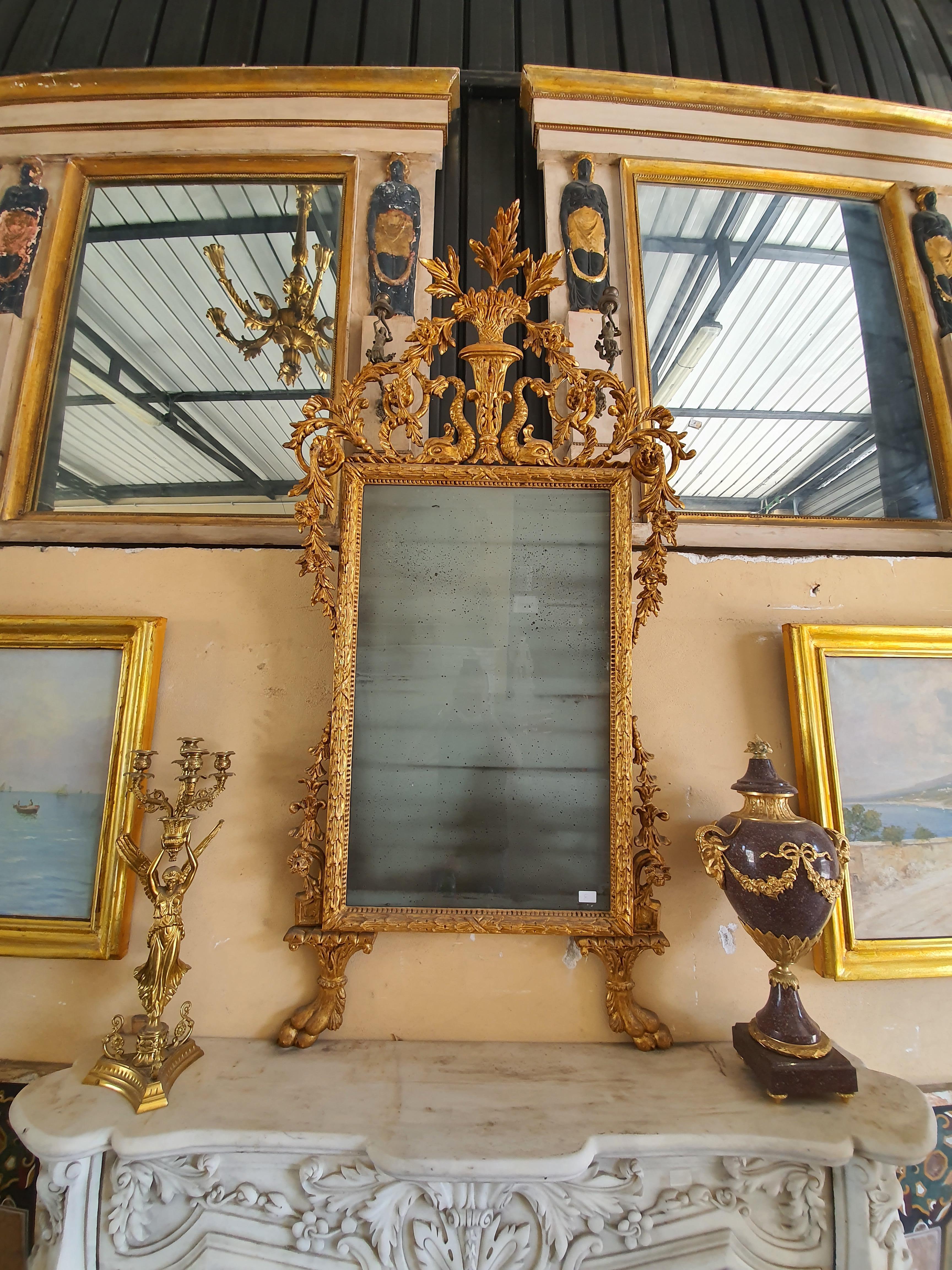 Wood 19th Century Antique Louis XVI Style Giltwood Mirror